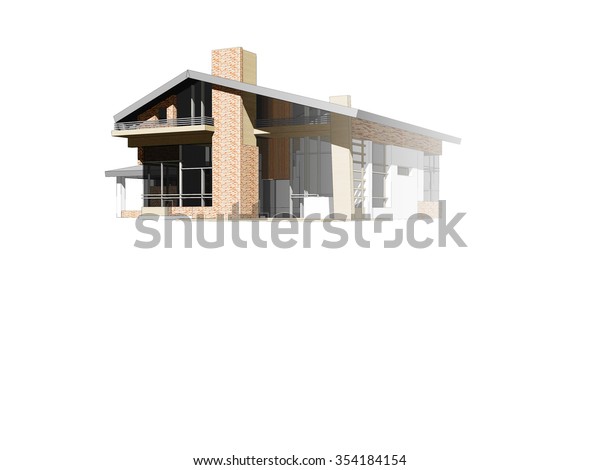 Render View Moden Red Brick House Stock Illustration 354184154