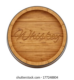 Render Of A  Whiskey Barrel From Top View, Isolated On White