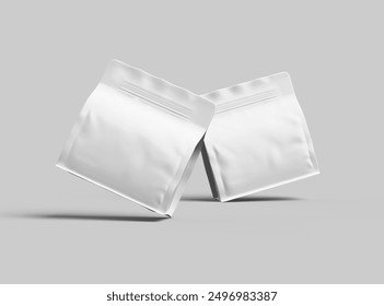 Render of a white glossy square doy-pack package with zipper on a light background 