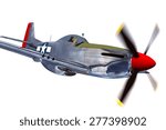 Render of a ww2 P-51D 3D model in flight - generic camouflage on white background