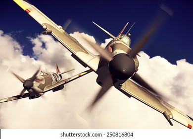 Render Of A Ww2 Supermarine Spitfire 3D Model In Flight