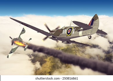 Render Of A Ww2 Supermarine Spitfire 3D Model In Flight