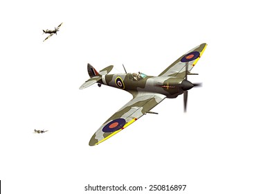 Render Of A Ww2 Supermarine Spitfire 3D Model In Flight