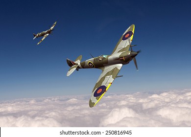 Render Of A Ww2 Supermarine Spitfire 3D Model In Flight