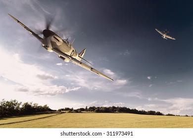 Render Of A Ww2 Supermarine Spitfire 3D Model In Flight