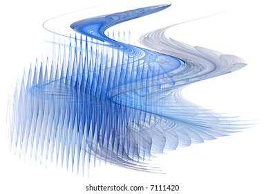 Rendered fractal abstract blue smoke isolated over white