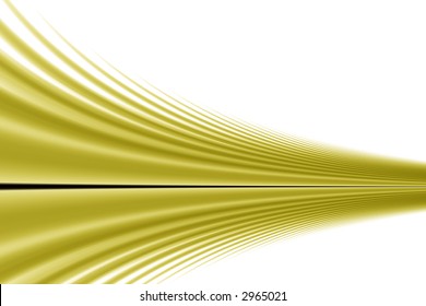 A Rendered Fractal Of Gold And Black On A White Background.  Lines Curve In From The Left To Converge Close To A Point On The Right Of An Image, Like A Road Going Off In The Distance.