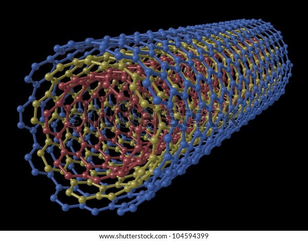 黒い背景に多層カーボンナノチューブのレンダリング画像 のイラスト素材