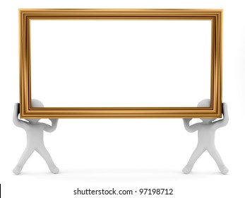 Rendered Man Carrying A Big Picture Frame