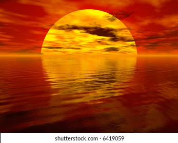 Rendered sea sunset
