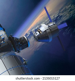 Rendering Of 3d Illustration Of The American Capsule Docking Iss