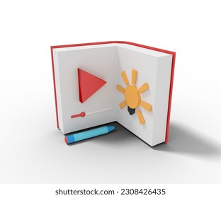 Rendering 3d of Learning online video book idea