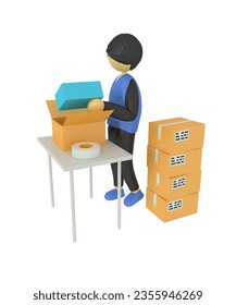 rendering 3d Men work in packing
