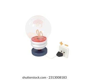 Rendering 3d of Power plug and light bulb
