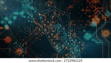 Rendering abstract circuit network pulsating in digital graphic, with PCB traces and glowing nodes. Topology, circuitry, glow, lattice, grid, neon, depth