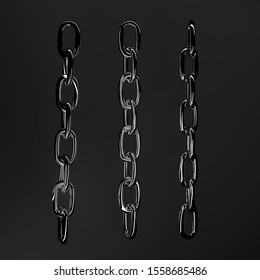 Rendering of chain links. Close Up. Bright reflective shiny surface.  Abstract graphic 3d illustration. Isolated on grey background. 