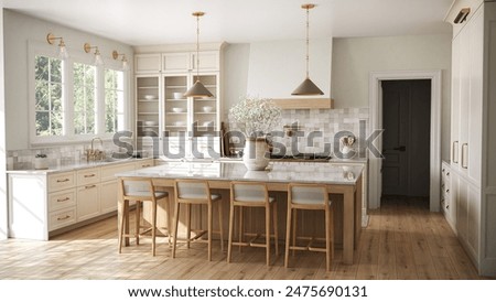 Rendering of a classic kitchen in the American style 2.3D illustration