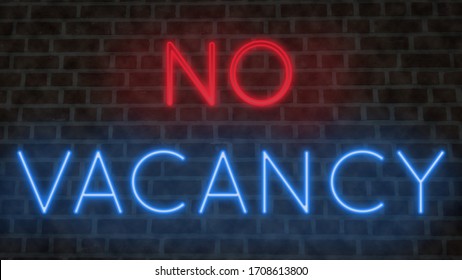Rendering of a colorful neon sign on a brick wall NO VACANCY