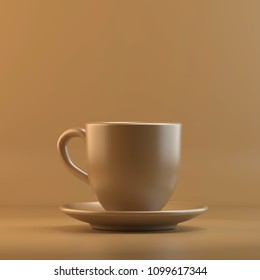 Rendering of cup. 3D design mockup. All objects and background painted in one bright colour. Full monochrome illustration. Total brown  color.
