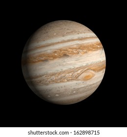 A rendering of the Gas Planet Jupiter on a clean black background.