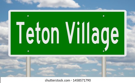 Rendering Of A Green Highway Sign For Teton Village Wyoming