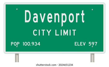 Rendering Of A Green Iowa Highway Sign With City Information