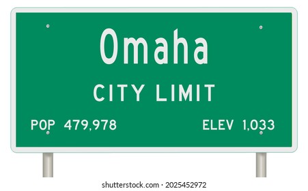 Rendering Of A Green Nebraska Highway Sign With City Information