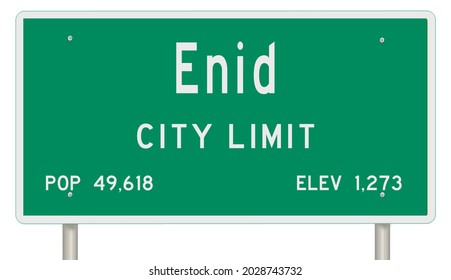 Rendering Of A Green Oklahoma Highway Sign With City Information