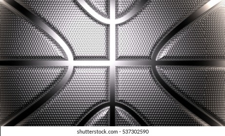 Rendering Metallic Basketball Design Background. Aluminum Material.  Metallic Silver Color. Dots Surface. 3D illustration. 3D CG. High resolution.