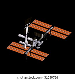 rendering of a space station with Clipping Path over black