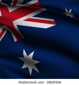 Rendering Of A Waving Flag Of Australia With Accurate Colors And Design And A Fabric Texture In A Square Format.