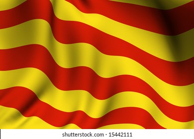 Rendering of a waving flag of Catalunya (Catalonia) with accurate colors and design and a fabric texture.
