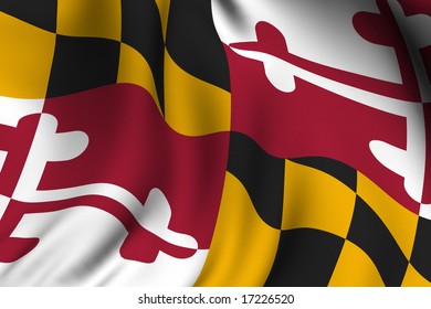Rendering of a waving flag of the US state of Maryland with accurate colors and design and a fabric texture.
