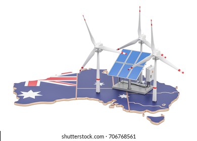 Renewable energy and sustainable development in Australia, concept. 3D rendering isolated on white background