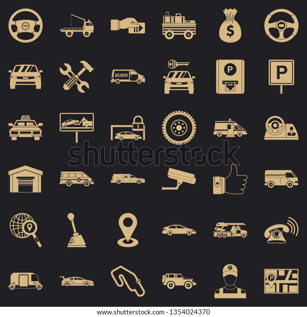 Rent car icons set. Simple style of 36 rent car\
icons for web for any\
design