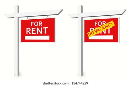 For Rent Sign and No Vacancy Sign for Communication and Marketing