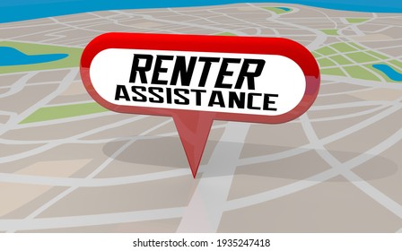 Renter Assistance Financial Help Payment Rent Aid Map Pin 3d Illustration