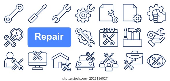 Repair concept editable stroke  icons set - Powered by Shutterstock