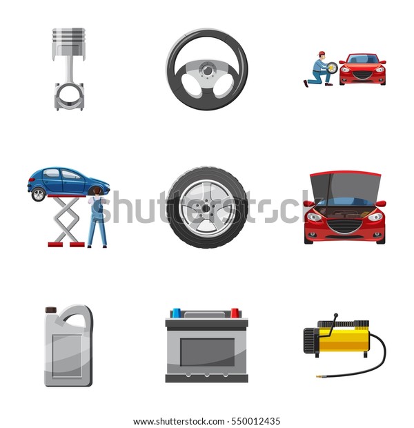 Repair machine icons set. Cartoon illustration of\
9 repair machine  icons for\
web