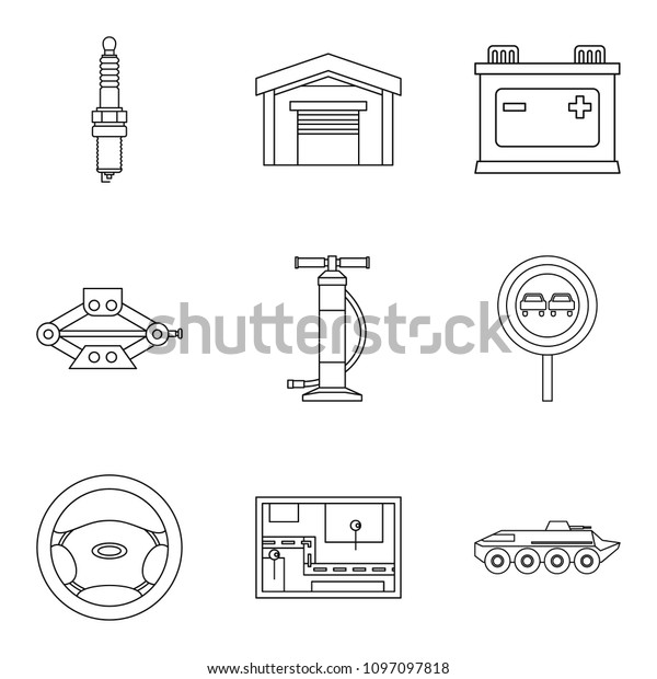 Repair on the go icons\
set. Outline set of 9 repair on the go icons for web isolated on\
white background