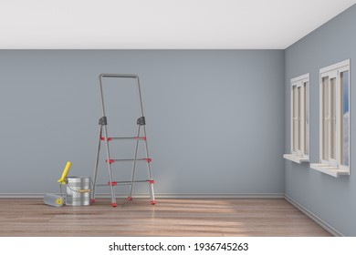 Repair in room. Painting of wall. 3D illustration