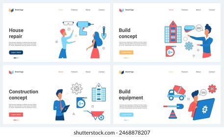 Repair service for house set illustration. Cartoon home maintenance and renovation, work of construction workers with equipment and tools concept for banner, website design or landing web page - Powered by Shutterstock