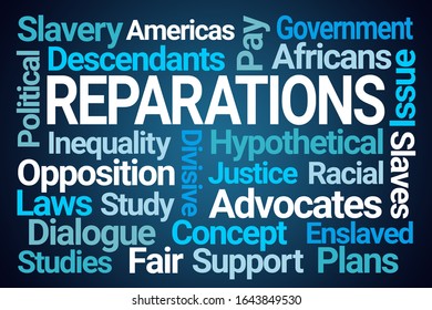 Reparations Word Cloud On Blue Background