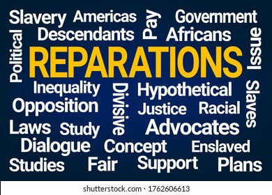 Reparations Word Cloud On Blue Background