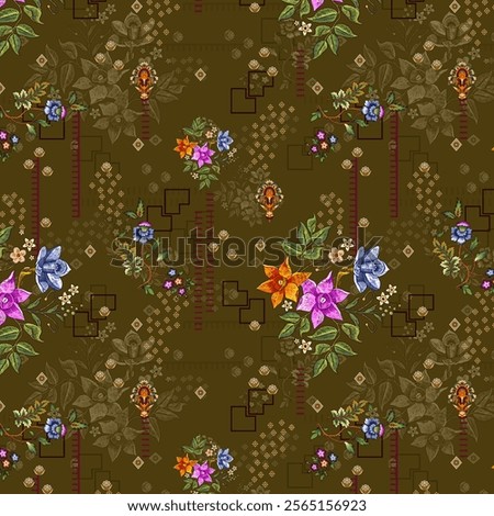 repeat multi colored decorated hand drawn rendered traced embraided ornamental all over base background pattern geometrical texture border ethnic tribal creative