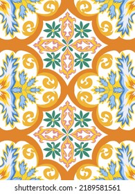 Repeat Pattern Abstract Beautiful Mediterranian Splash Ceramic Tile Italian Painting Texture Decoration On White Background