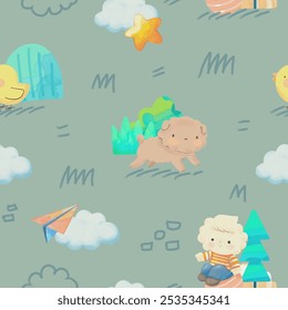 Repeat pattern, cute cloud and dog cartoon - Powered by Shutterstock - Get 15% off with code: PIKWIZARD15