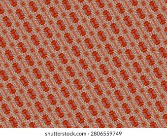 Repeatable decorative tile pattern rendered in ivory sun, creamy peach, soft coral, cornflower blue, vermilion, rust orange, yellow orange, cream light and sunset afterglow dream tones