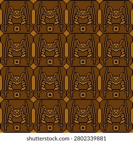 Repeated samurai items pattern in pixel art style