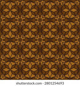 Repeated star and flower pattern in pixel art styl